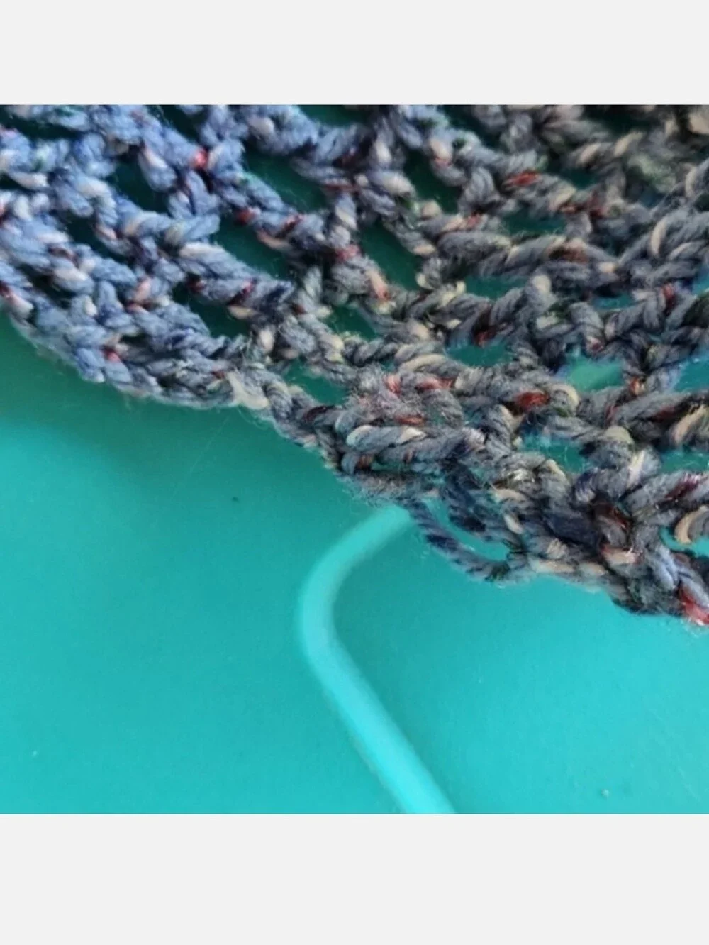 Handmade Blue Speckled Knitted Crocheted Scarf